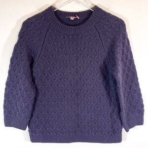 Calypso St. Barth 100% Cashmere Navy Blue Pullover Honeycomb Knit Sweater Sz M